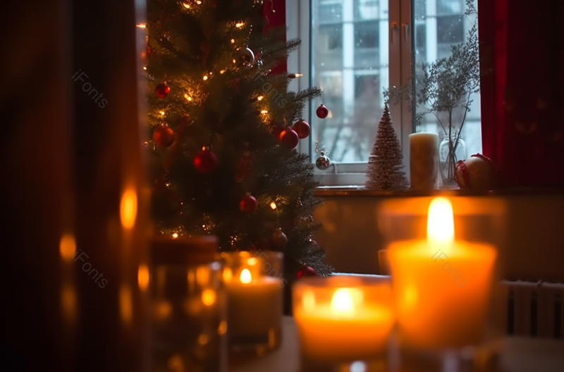 室内昏暗环境圣诞树蜡烛情景拍摄,高清,摄影图,摄影图片,图片大全,摄影图免费下载